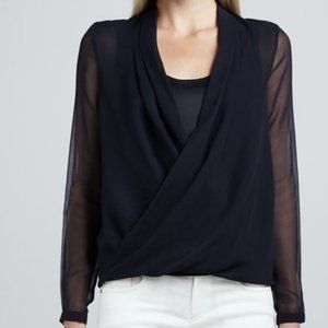 Tahari "Francis" Sheer Silk Black Wrap Blouse